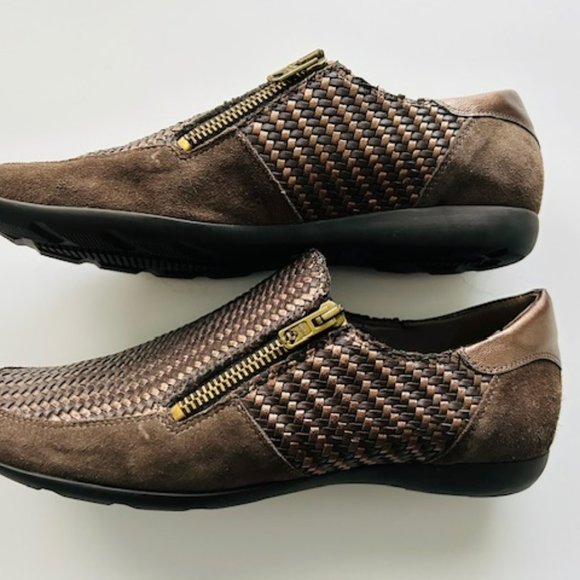 Sesto Meucci Suede Woven Leather Double Zip Fashion Sneaker Size 8.5N - Picture 3 of 5